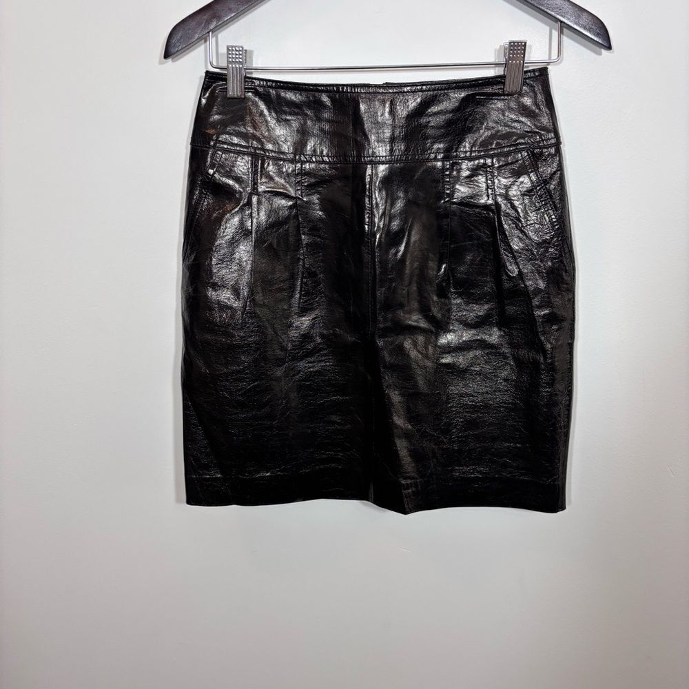 Y2K Express Design Studio Size 2 Black Genuine Leather Skirt Cheetah Lining